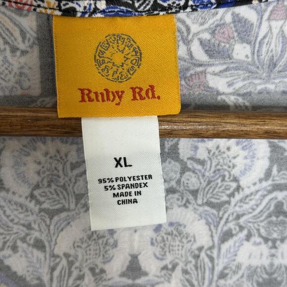 Ruby Rd Shirt Womens XL Black Multi Must Haves II Stretch Boho Tunic Top NEW - Picture 4 of 7